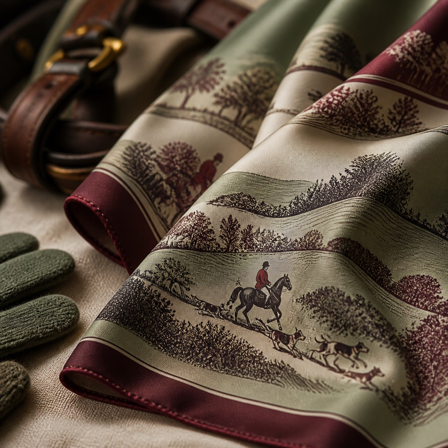 The Carré Hunt Field silk print and rolled edge detail