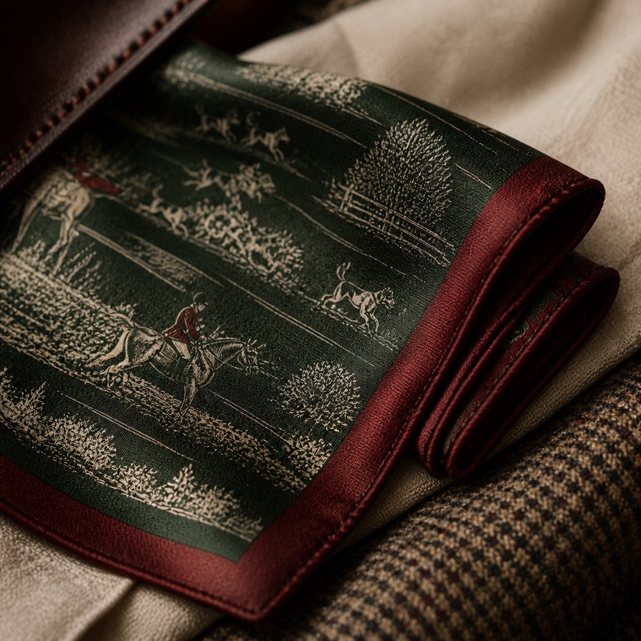 The Pocket Square silk detail with bordeaux border
