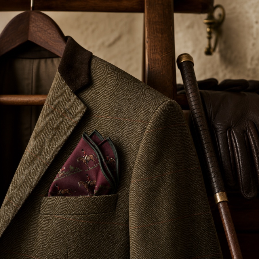 The Pocket Square folded in a tweed jacket pocket